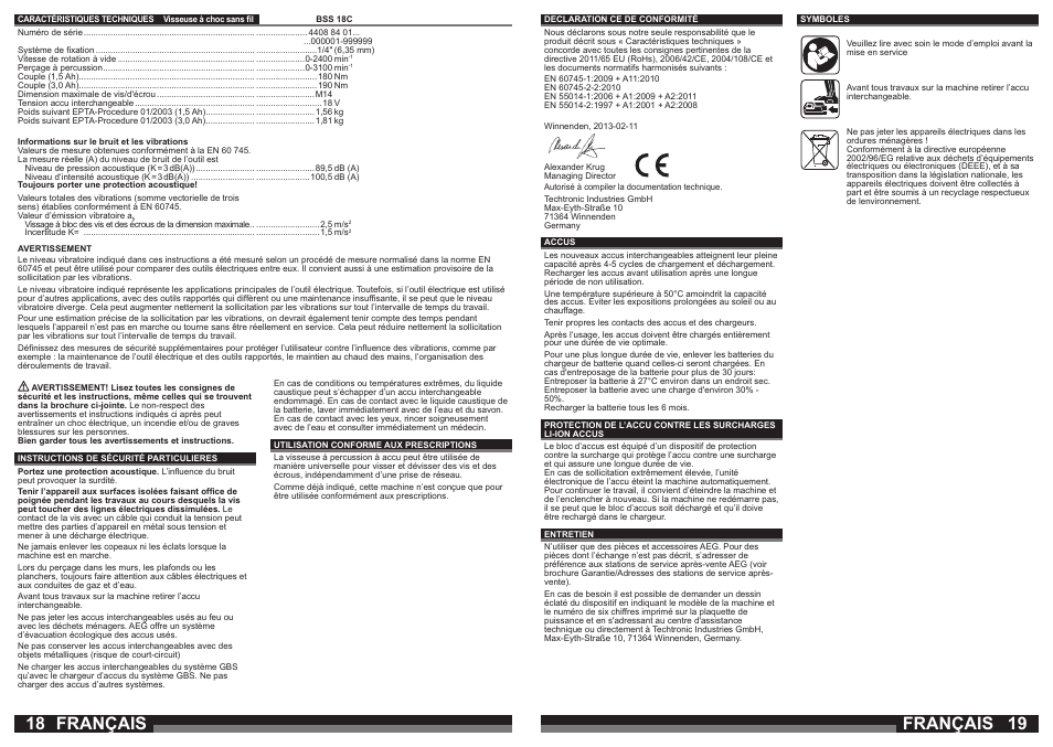 Français | AEG BSS 18C LI User Manual | Page 10 / 35