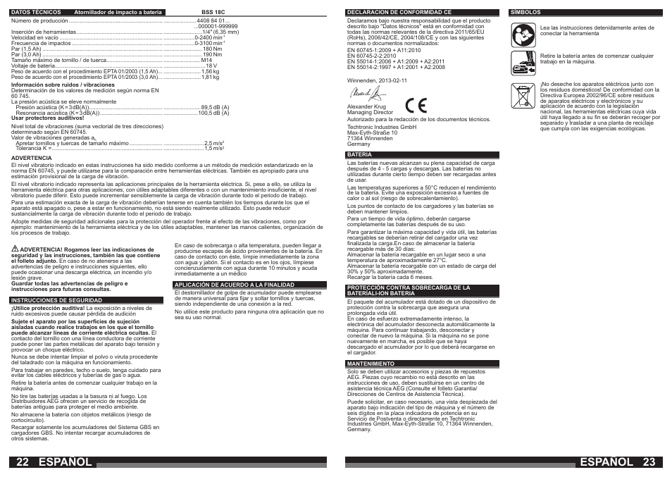 Español | AEG BSS 18C LI User Manual | Page 12 / 35