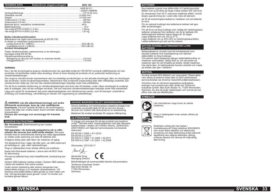 Svenska | AEG BSS 18C LI User Manual | Page 17 / 35