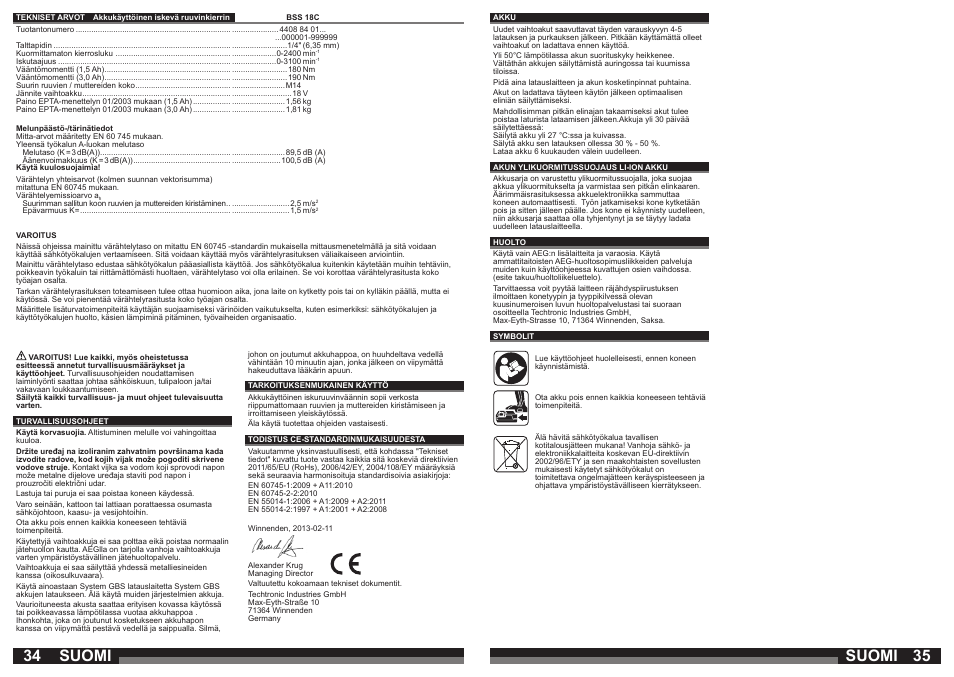 Suomi | AEG BSS 18C LI User Manual | Page 18 / 35