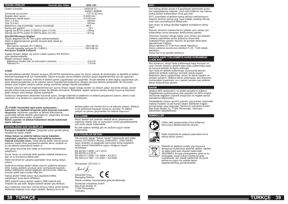 Türkçe | AEG BSS 18C LI User Manual | Page 20 / 35