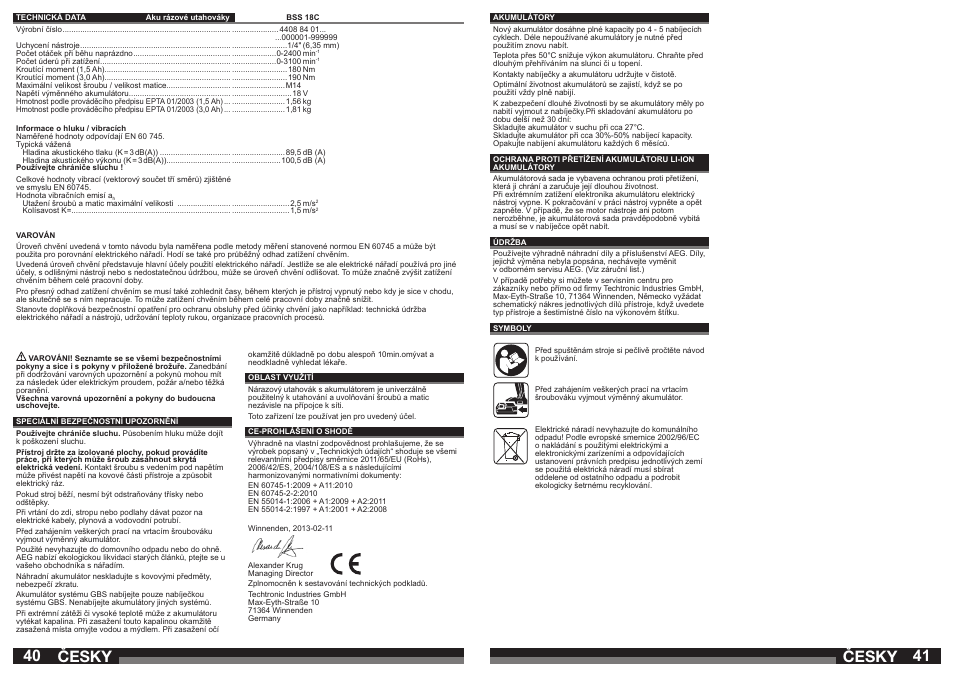 Česky | AEG BSS 18C LI User Manual | Page 21 / 35