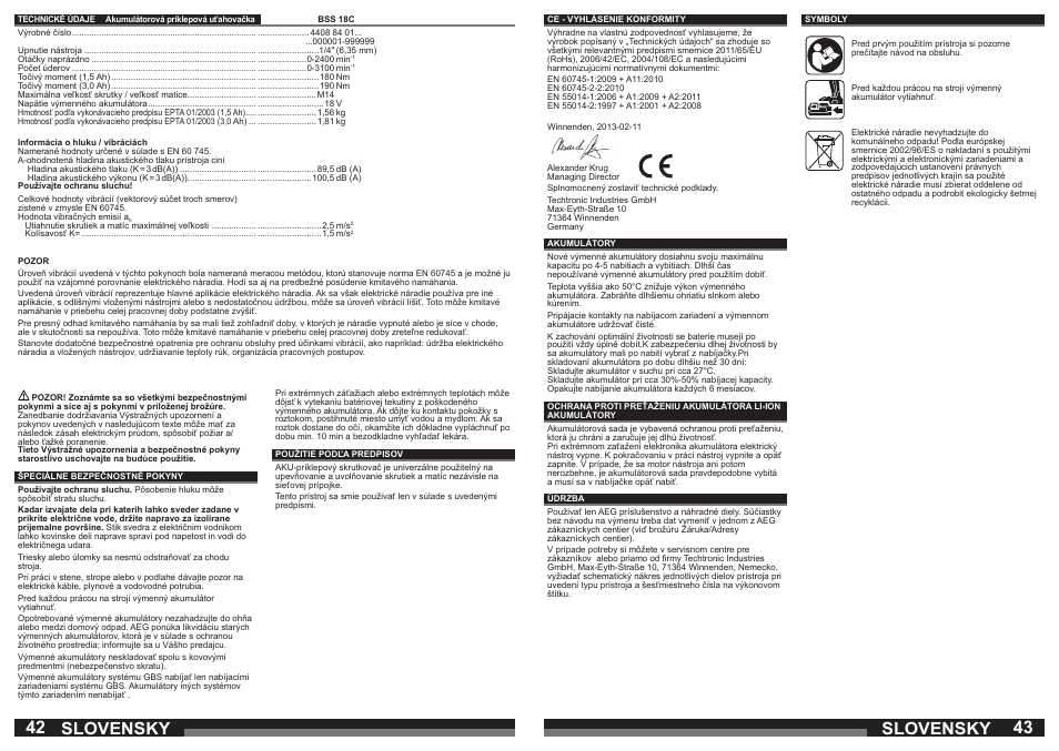 Slovensky | AEG BSS 18C LI User Manual | Page 22 / 35