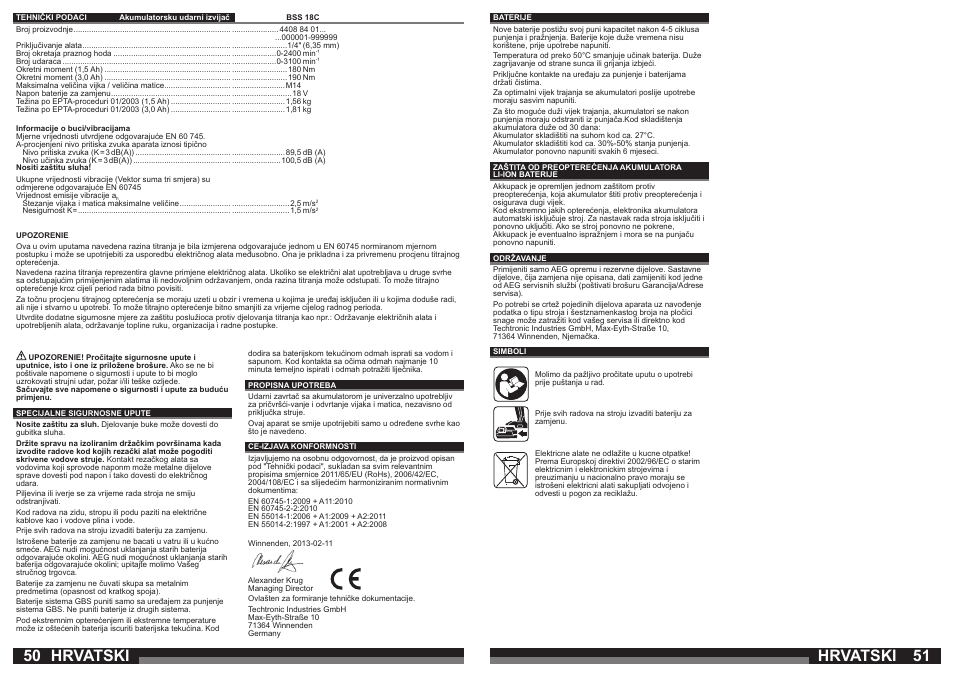 Hrvatski | AEG BSS 18C LI User Manual | Page 26 / 35