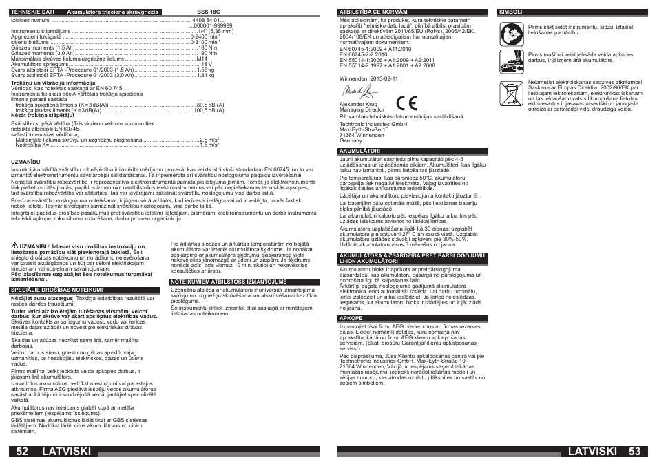 Latviski | AEG BSS 18C LI User Manual | Page 27 / 35