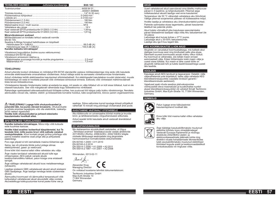 Eesti | AEG BSS 18C LI User Manual | Page 29 / 35