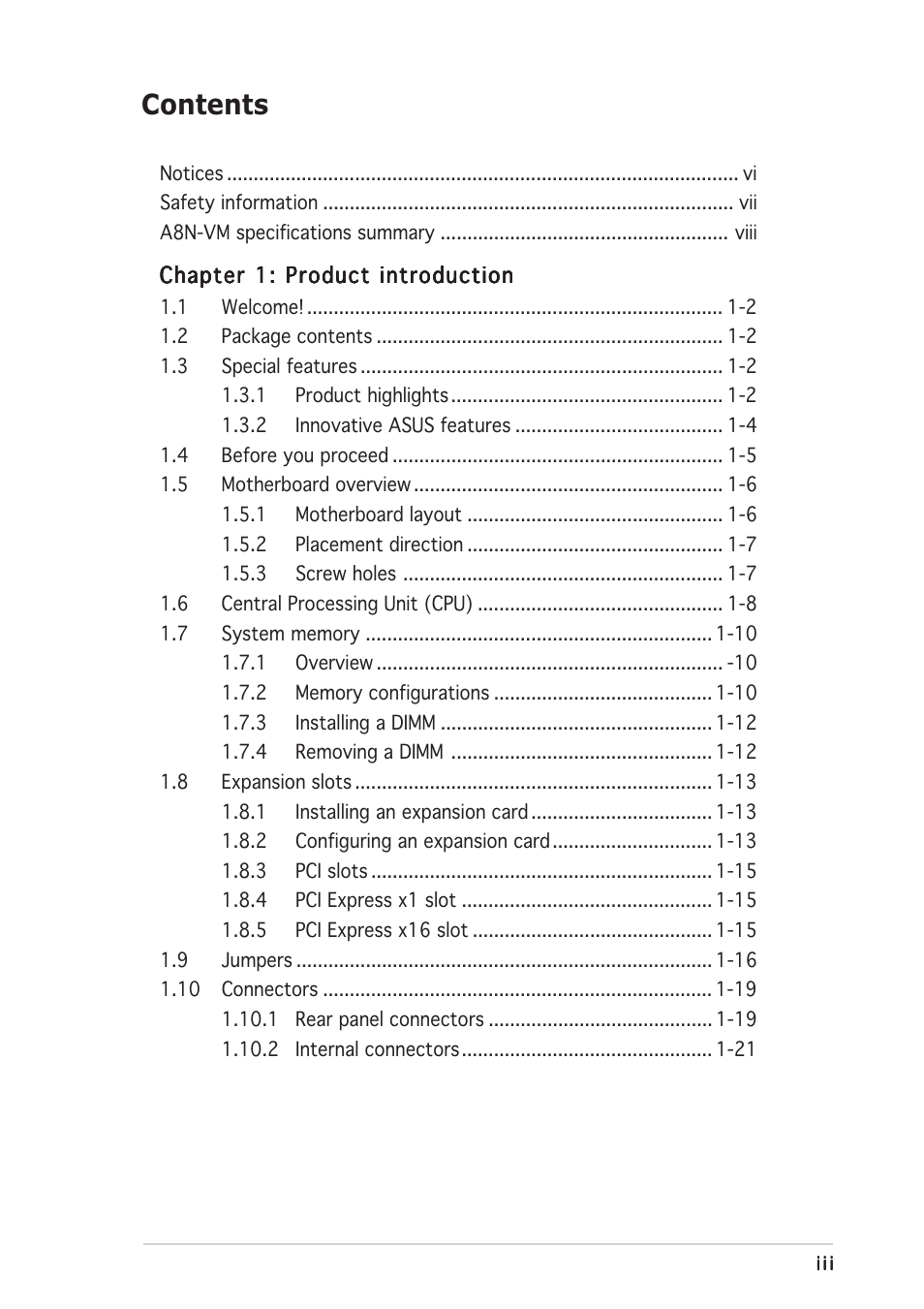 Asus A8N-VM User Manual | Page 3 / 86