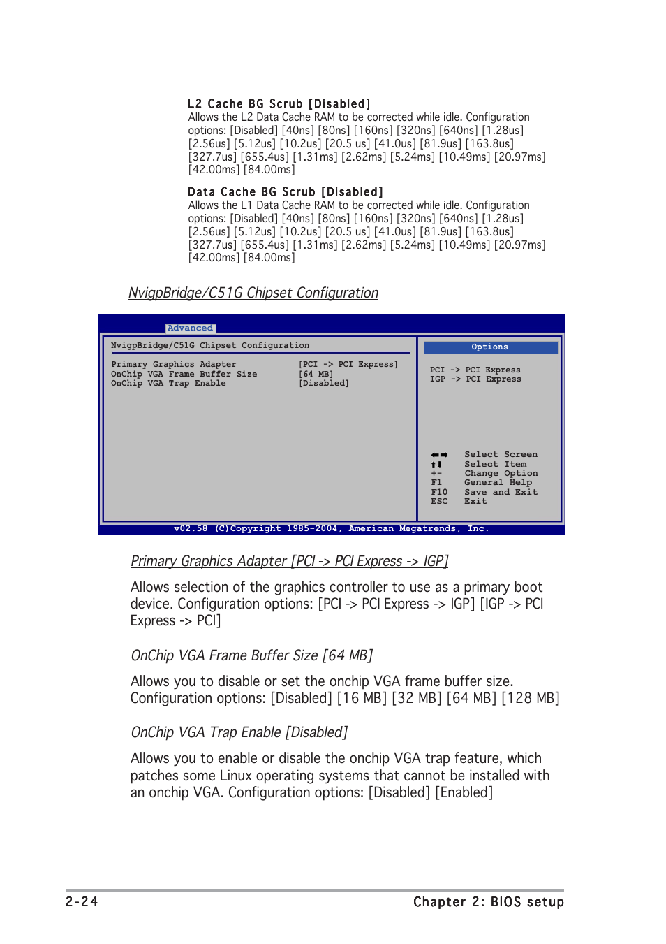 Nvigpbridge/c51g chipset configuration | Asus A8N-VM User Manual | Page 62 / 86