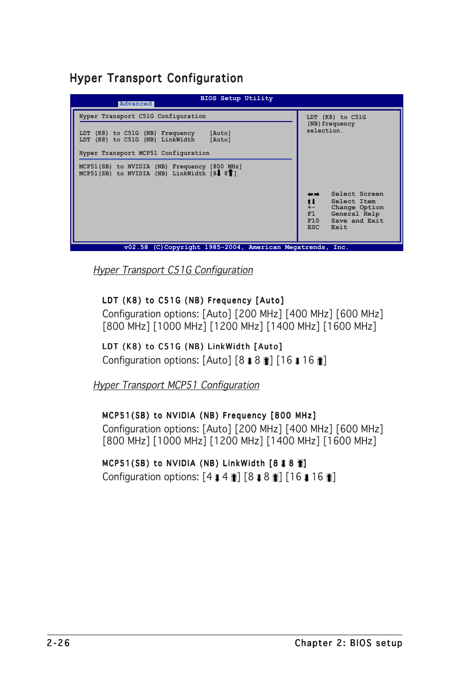 Hyper transport configuration, Hyper transport c51g configuration | Asus A8N-VM User Manual | Page 64 / 86