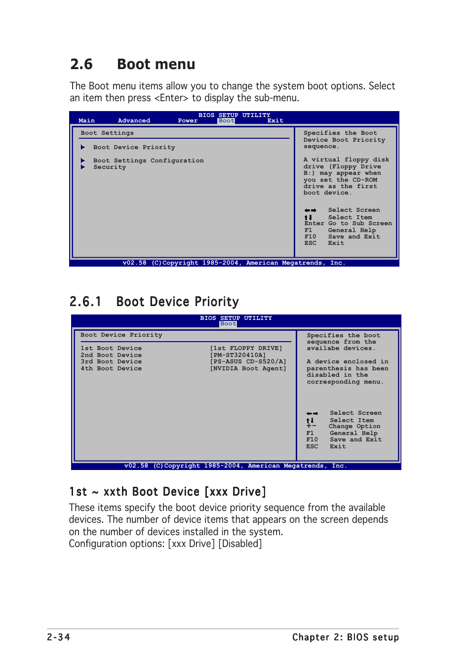 6 boot menu, 1st ~ xxth boot device [xxx drive | Asus A8N-VM User Manual | Page 72 / 86