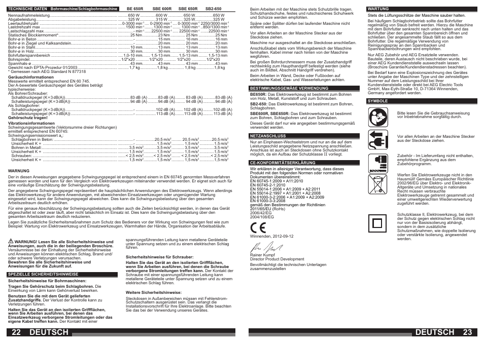 Deutsch | AEG SBE 600 R User Manual | Page 12 / 39