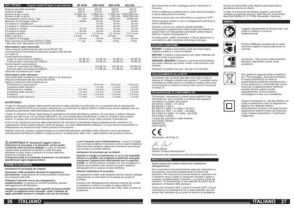 Italiano | AEG SBE 600 R User Manual | Page 14 / 39