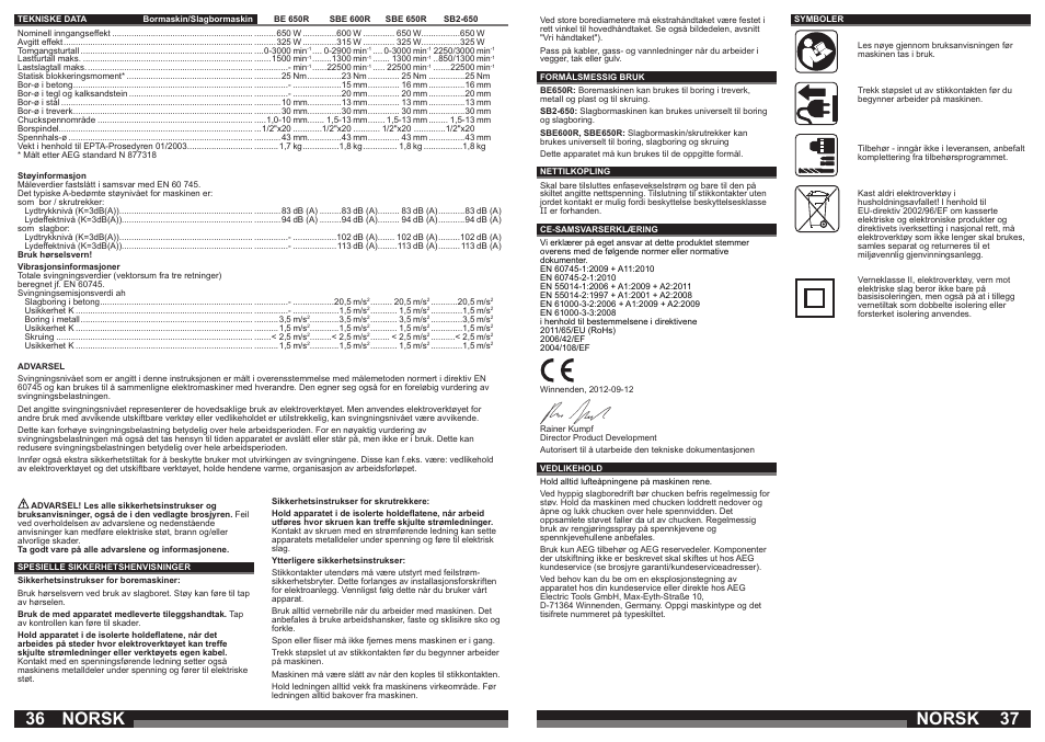 Norsk | AEG SBE 600 R User Manual | Page 19 / 39