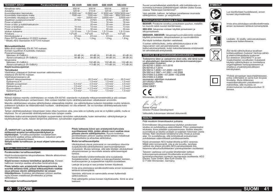 Suomi | AEG SBE 600 R User Manual | Page 21 / 39