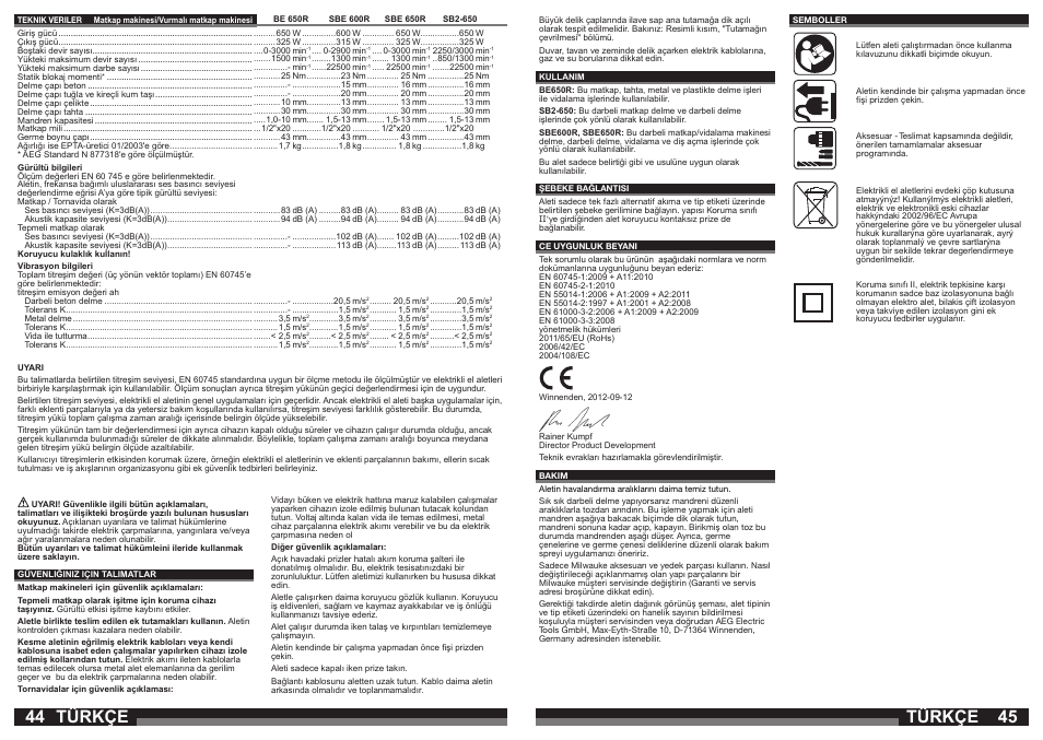 Türkçe | AEG SBE 600 R User Manual | Page 23 / 39