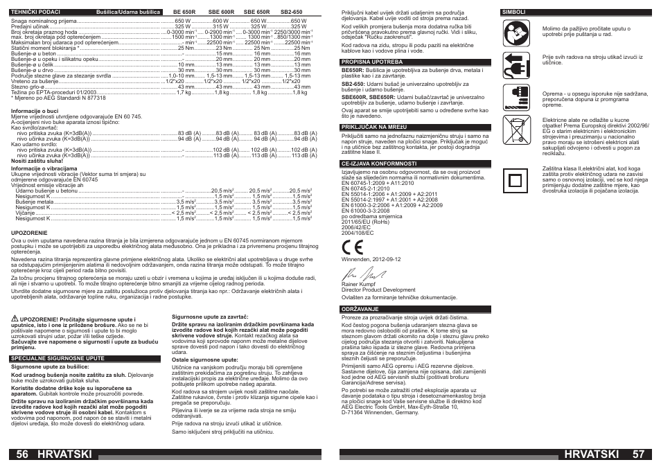 Hrvatski | AEG SBE 600 R User Manual | Page 29 / 39