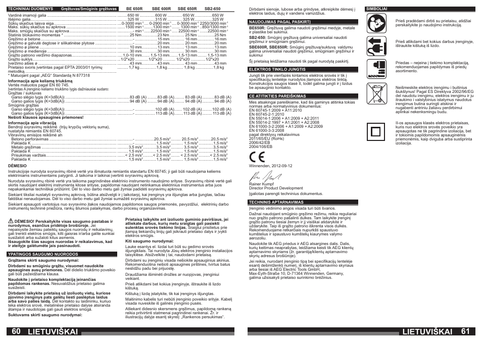 Lietuviškai | AEG SBE 600 R User Manual | Page 31 / 39