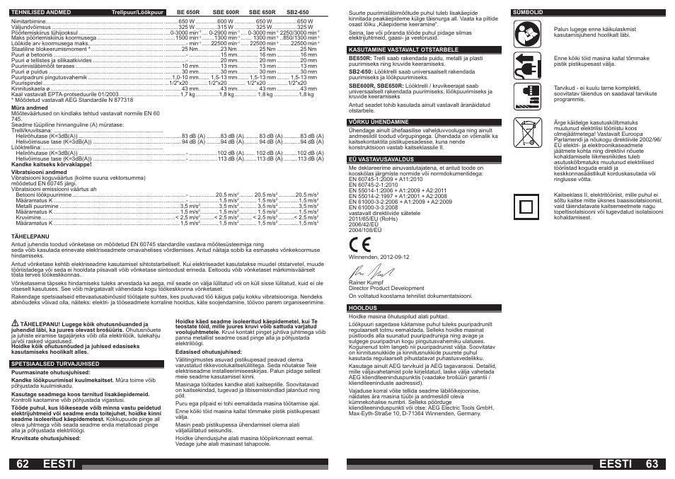 Eesti | AEG SBE 600 R User Manual | Page 32 / 39