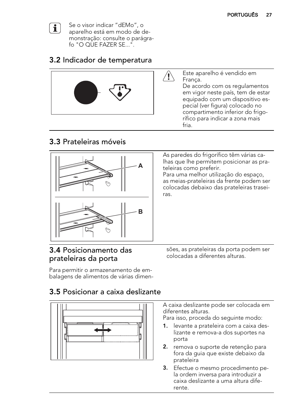 2 indicador de temperatura, 3 prateleiras móveis, 4 posicionamento das prateleiras da porta | 5 posicionar a caixa deslizante | AEG SKD71800F0 User Manual | Page 27 / 64