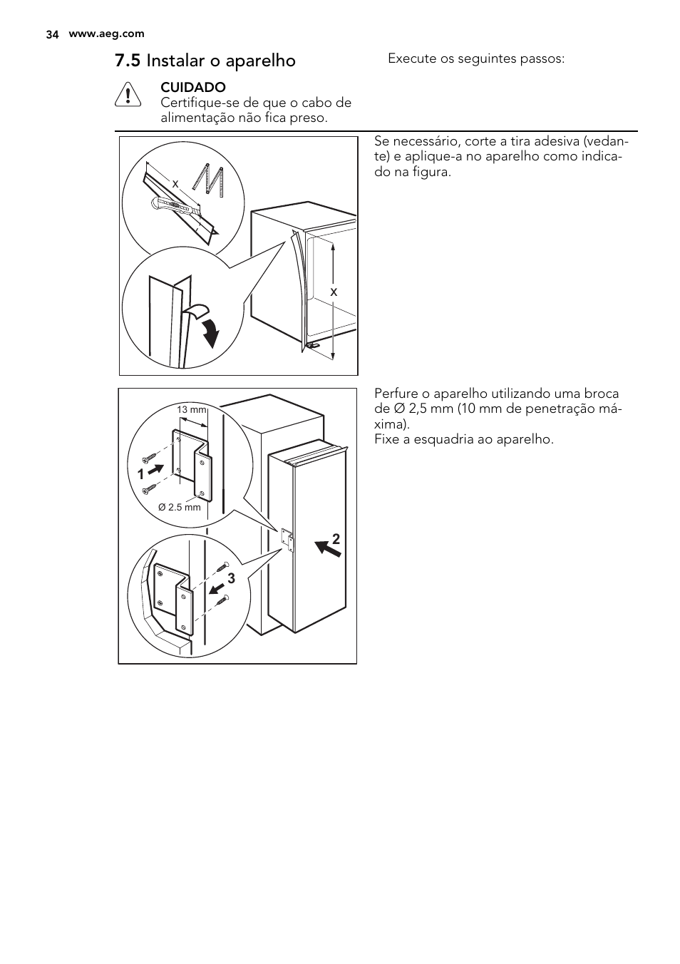 5 instalar o aparelho | AEG SKD71800F0 User Manual | Page 34 / 64