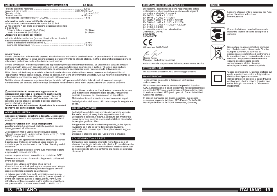 Italiano | AEG EX 125 E User Manual | Page 10 / 35