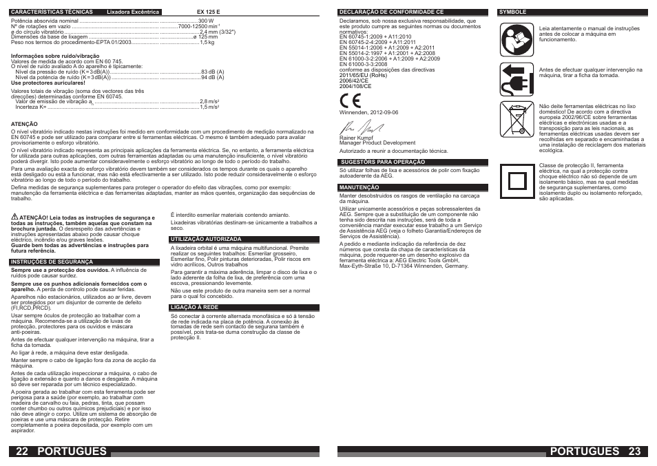 Portugues | AEG EX 125 E User Manual | Page 12 / 35