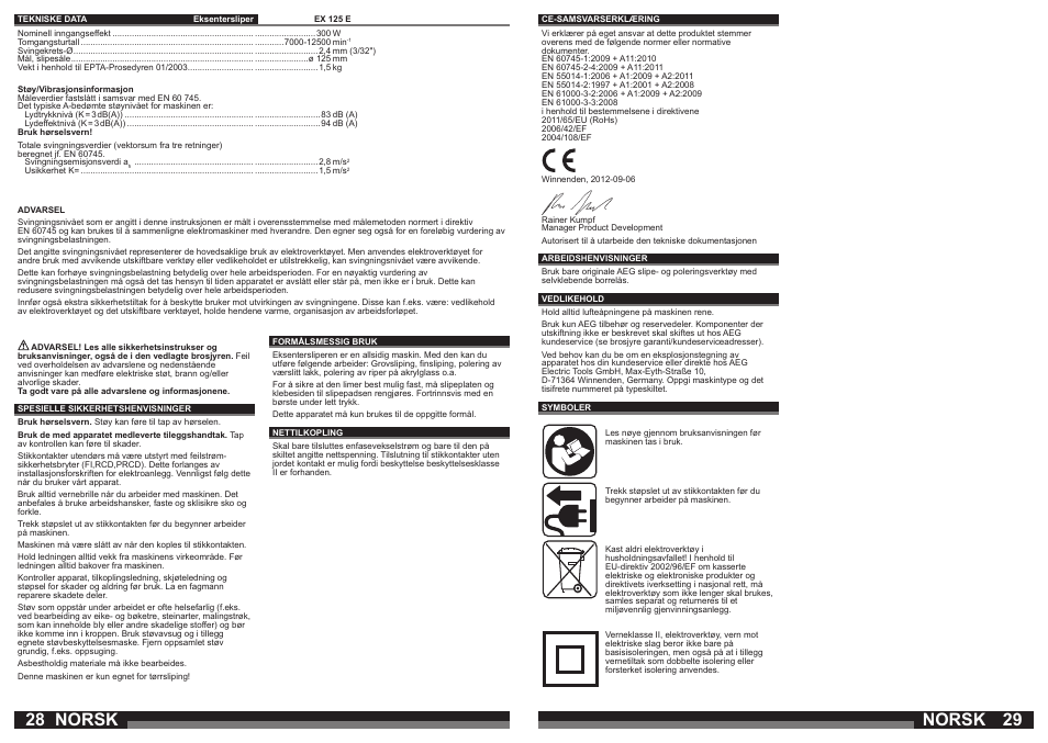 Norsk | AEG EX 125 E User Manual | Page 15 / 35
