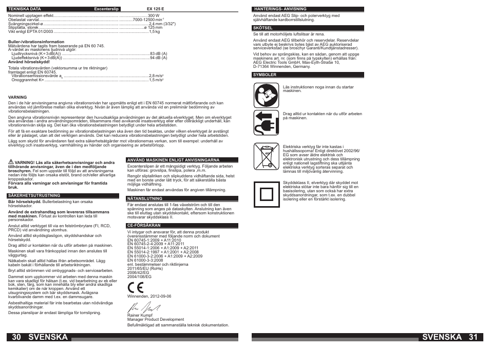 Svenska | AEG EX 125 E User Manual | Page 16 / 35