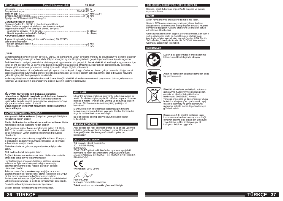 Türkçe | AEG EX 125 E User Manual | Page 19 / 35