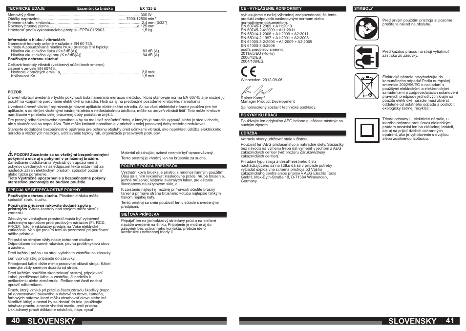 Slovensky | AEG EX 125 E User Manual | Page 21 / 35