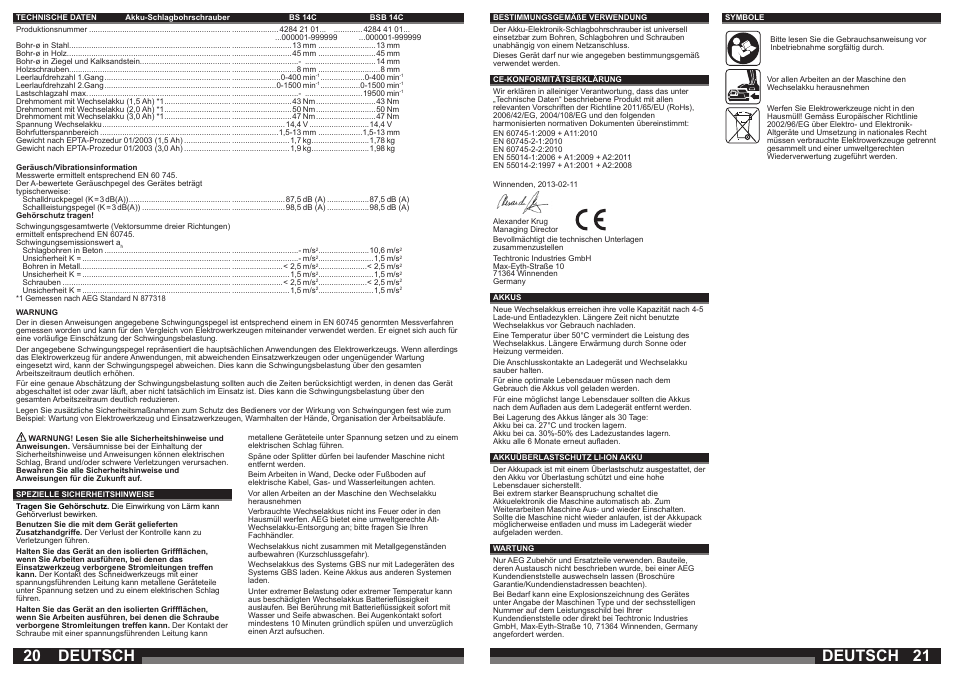 Deutsch | AEG BSB 14C LI User Manual | Page 11 / 37