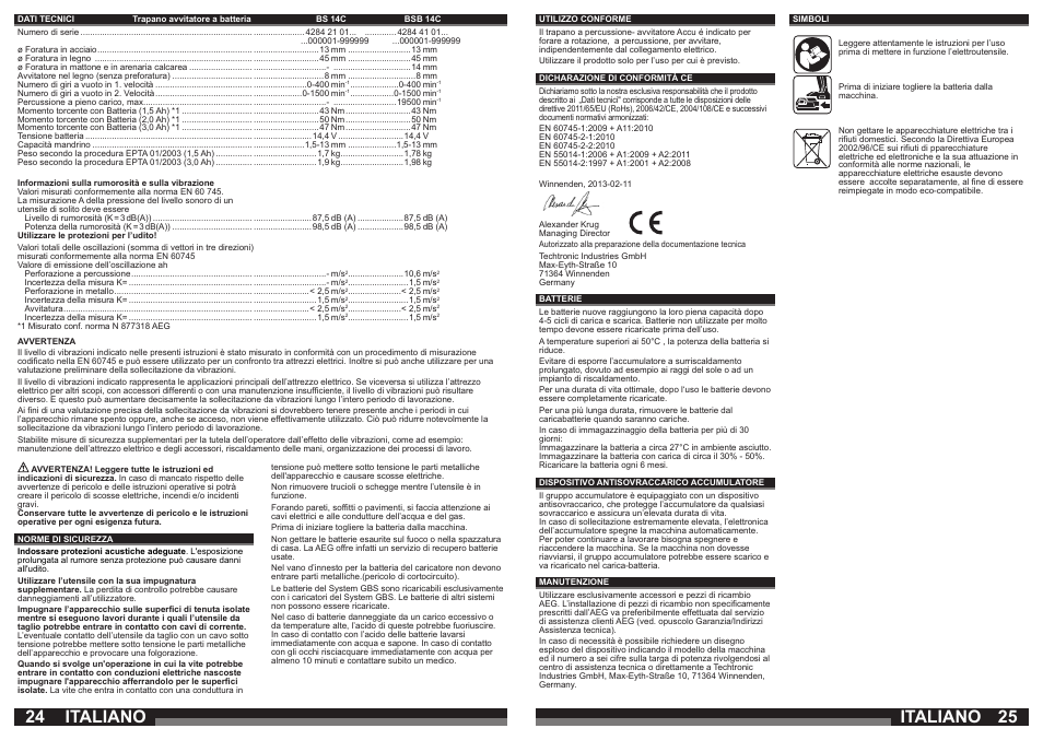 Italiano | AEG BSB 14C LI User Manual | Page 13 / 37