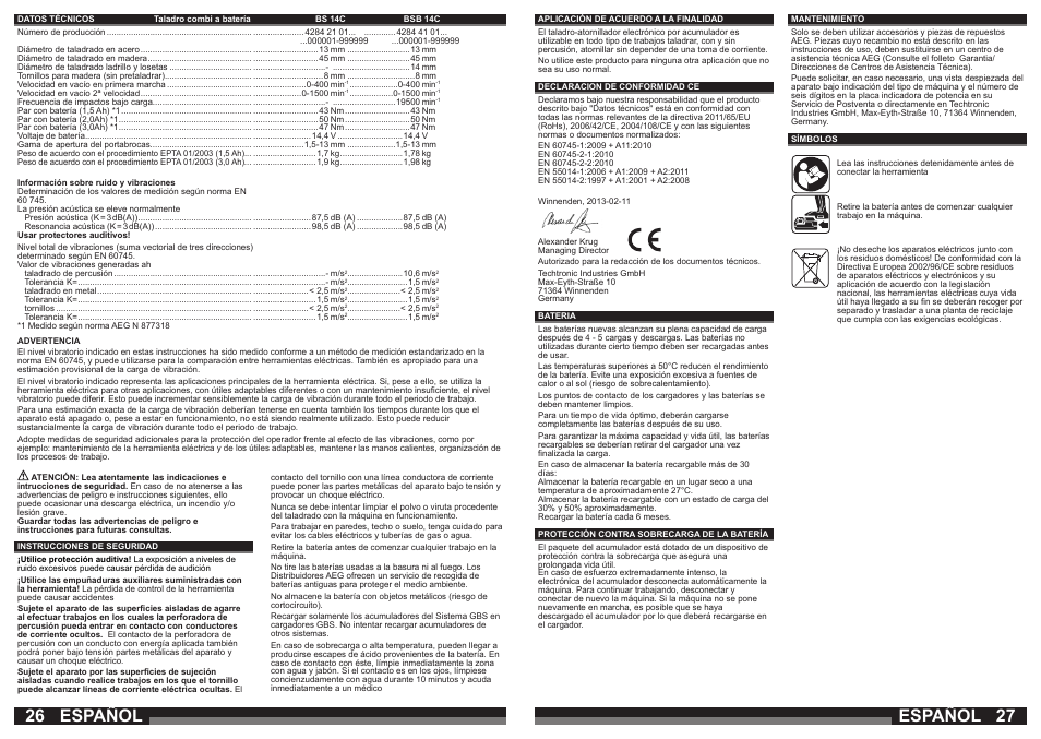 Español | AEG BSB 14C LI User Manual | Page 14 / 37