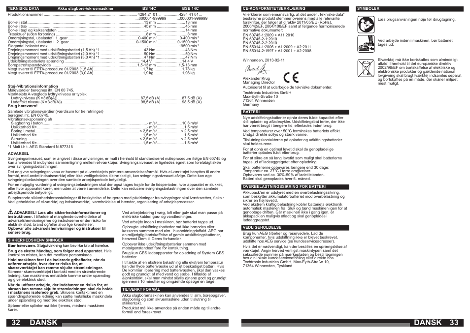 Dansk | AEG BSB 14C LI User Manual | Page 17 / 37
