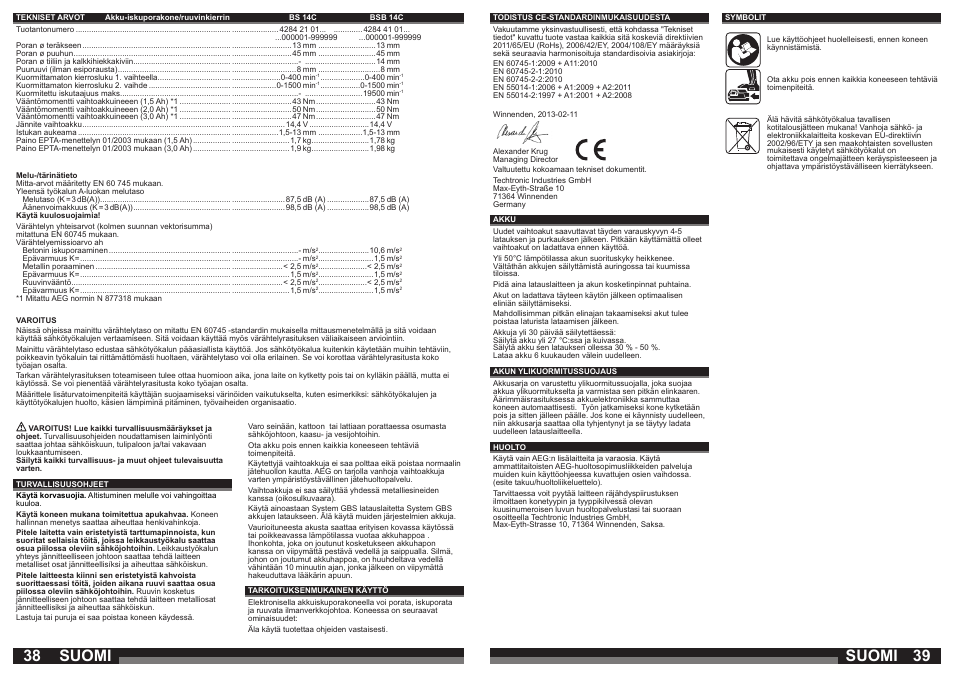 Suomi | AEG BSB 14C LI User Manual | Page 20 / 37