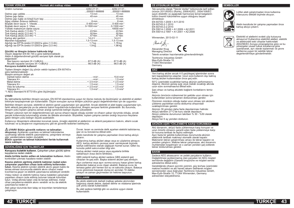 Türkçe | AEG BSB 14C LI User Manual | Page 22 / 37