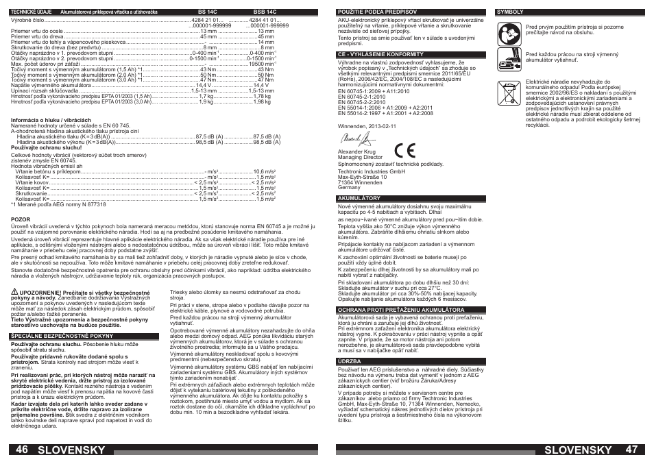 Slovensky | AEG BSB 14C LI User Manual | Page 24 / 37