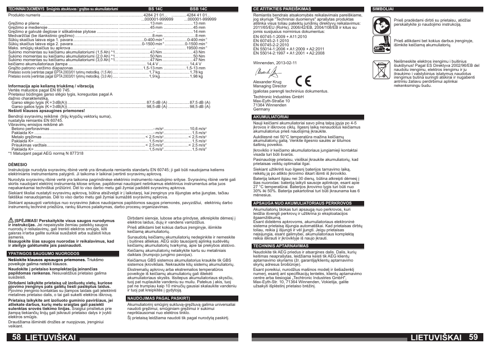 Lietuviškai | AEG BSB 14C LI User Manual | Page 30 / 37