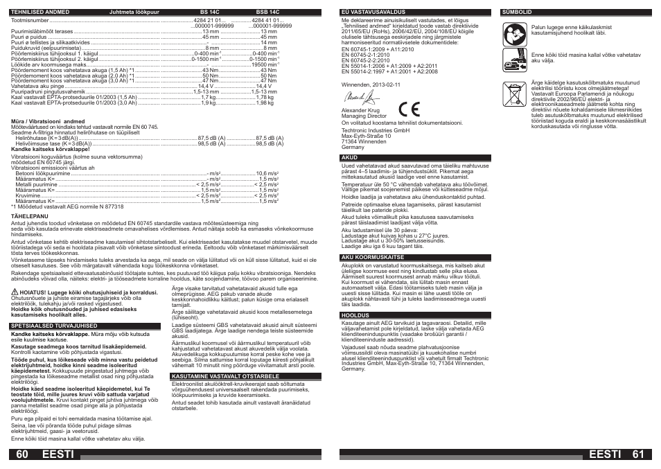 Eesti | AEG BSB 14C LI User Manual | Page 31 / 37