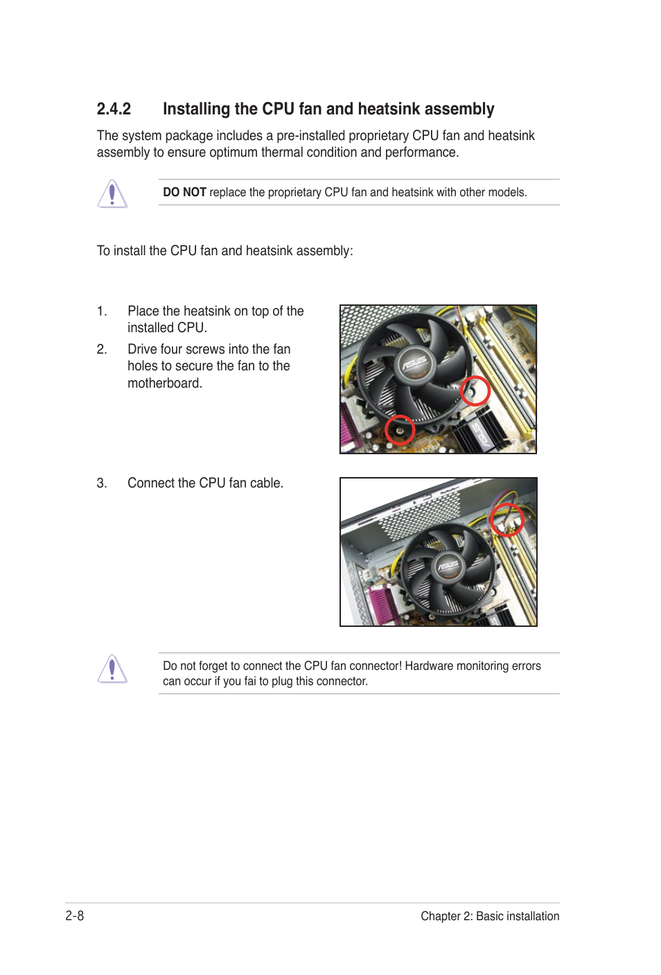 2 installing the cpu fan and heatsink assembly | Asus Desktop Barebone Pundit P3-PH5 User Manual | Page 24 / 100