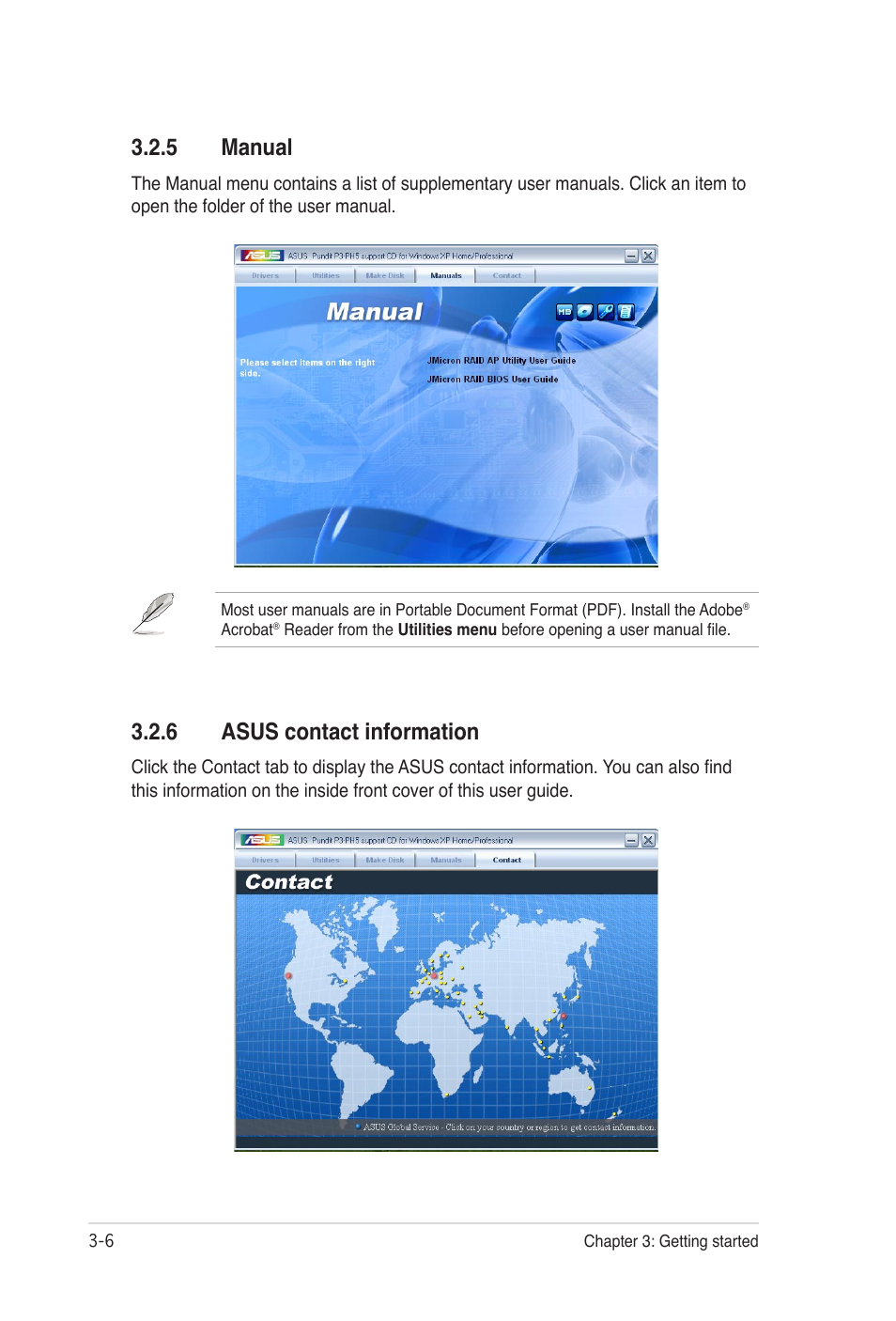 6 asus contact information, 5 manual | Asus Desktop Barebone Pundit P3-PH5 User Manual | Page 46 / 100