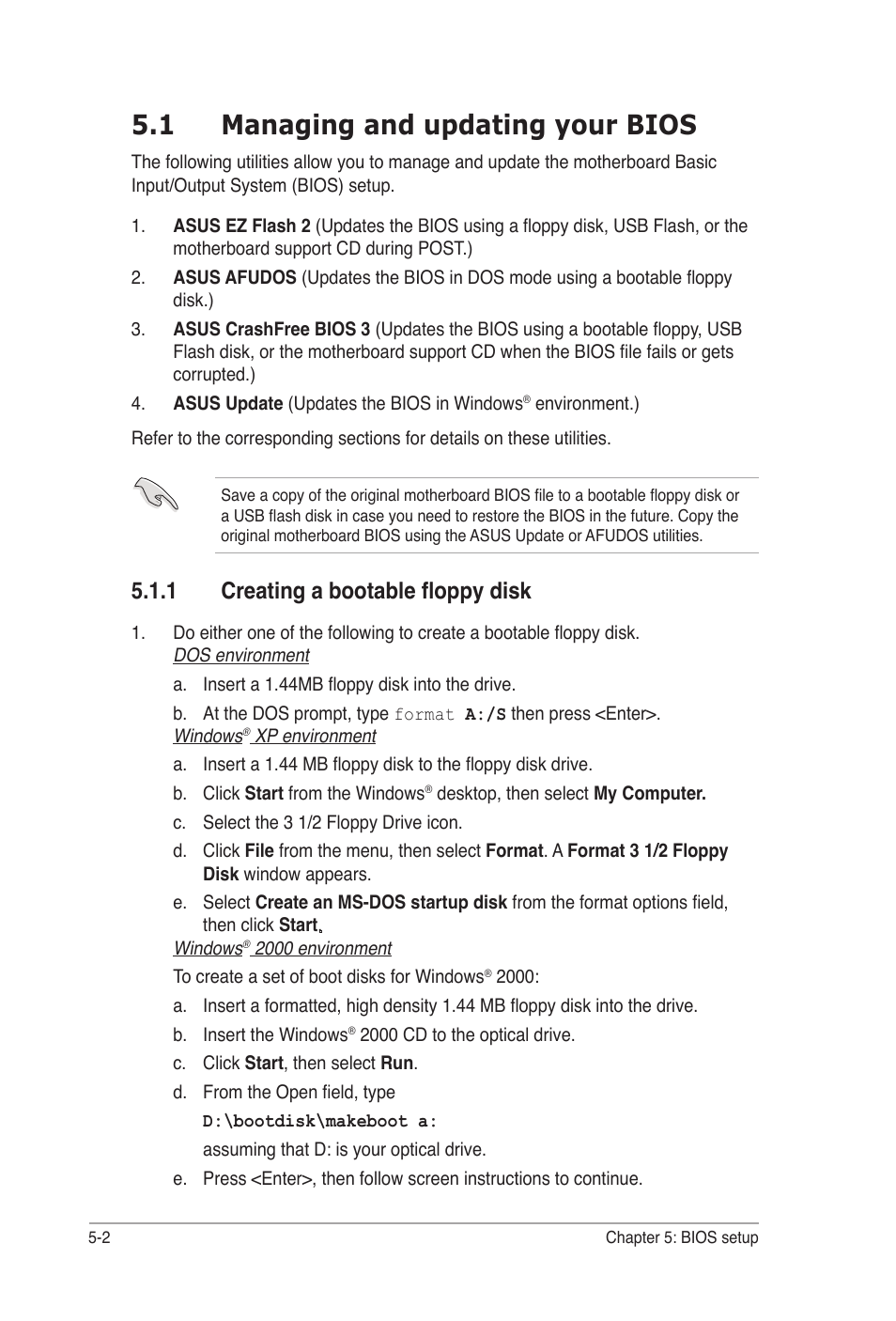 1 managing and updating your bios, 1 creating a bootable floppy disk | Asus Desktop Barebone Pundit P3-PH5 User Manual | Page 62 / 100