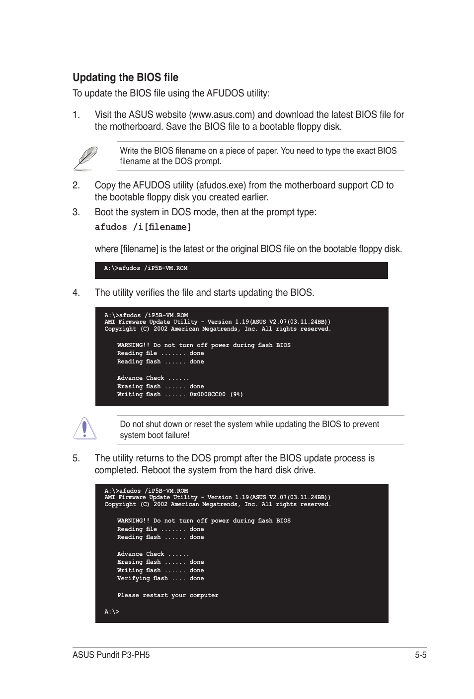 Updating the bios file | Asus Desktop Barebone Pundit P3-PH5 User Manual | Page 65 / 100