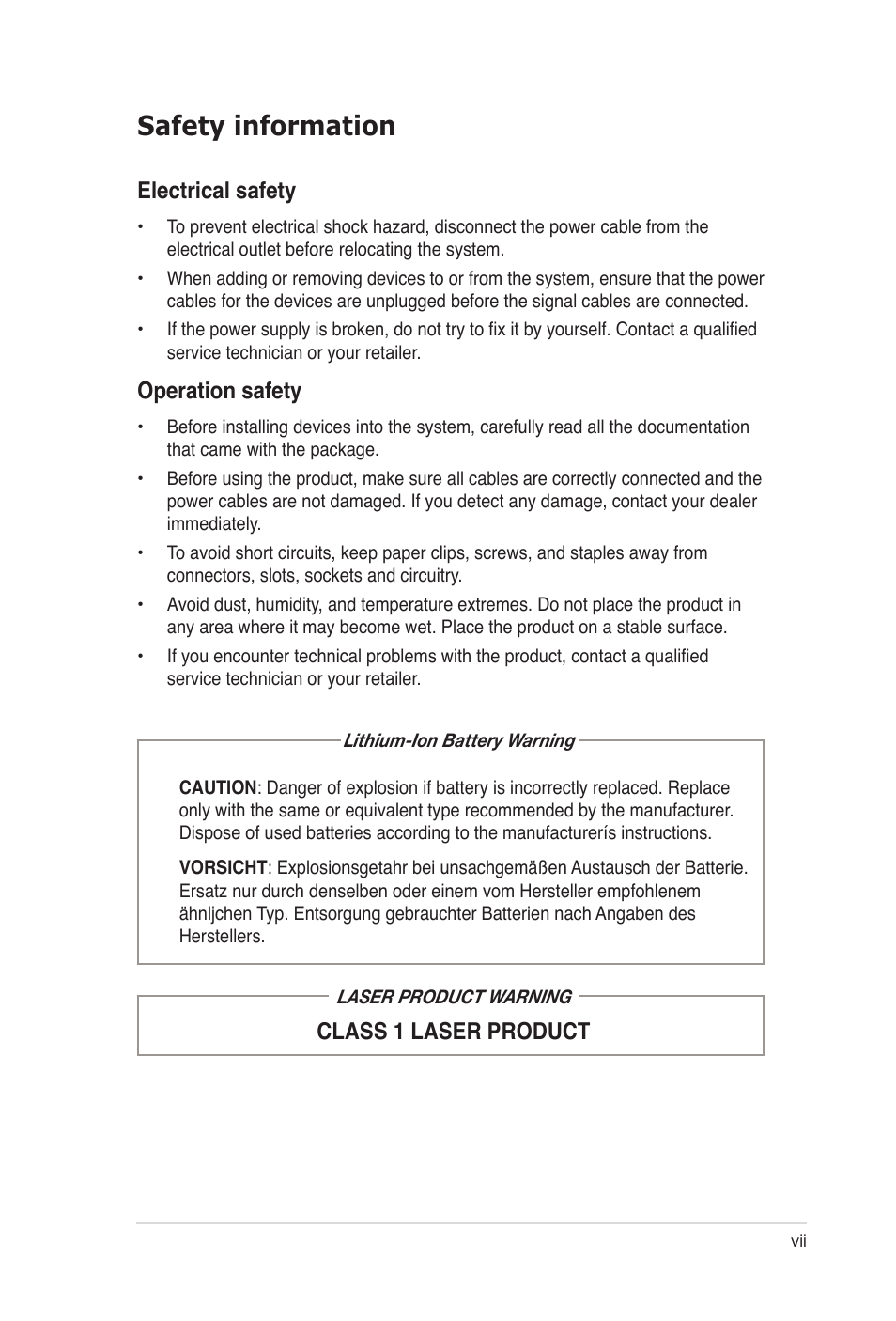 Safety information | Asus Desktop Barebone Pundit P3-PH5 User Manual | Page 7 / 100