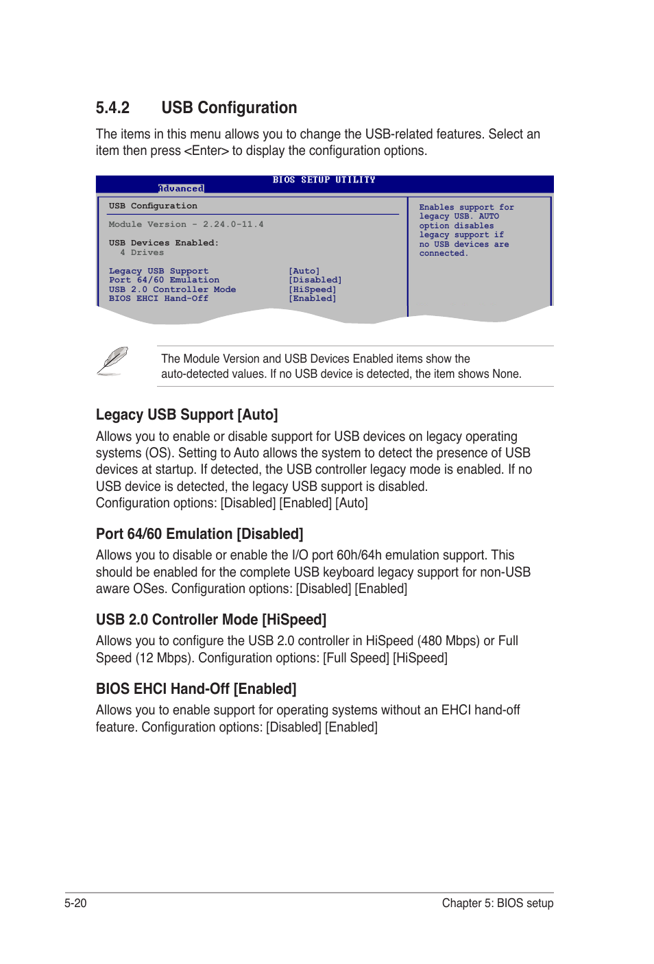 2 usb configuration, Legacy usb support [auto, Port 64/60 emulation [disabled | Usb 2.0 controller mode [hispeed, Bios ehci hand-off [enabled | Asus Desktop Barebone Pundit P3-PH5 User Manual | Page 80 / 100