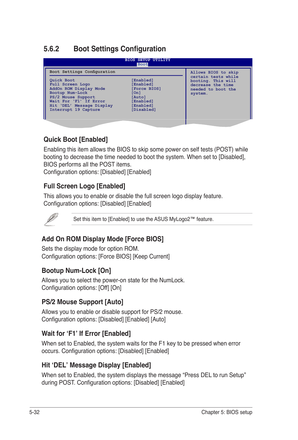 2 boot settings configuration, Quick boot [enabled, Full screen logo [enabled | Add on rom display mode [force bios, Bootup num-lock [on, Ps/2 mouse support [auto, Wait for ‘f1’ if error [enabled, Hit ‘del’ message display [enabled | Asus Desktop Barebone Pundit P3-PH5 User Manual | Page 92 / 100