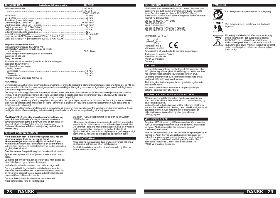 Dansk | AEG BS 12C User Manual | Page 15 / 35