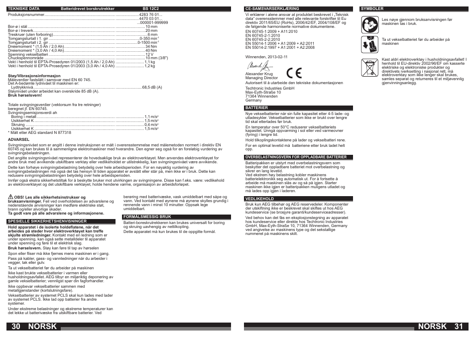 Norsk | AEG BS 12C User Manual | Page 16 / 35