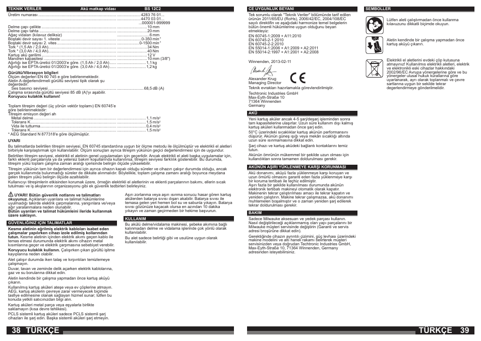 Türkçe | AEG BS 12C User Manual | Page 20 / 35
