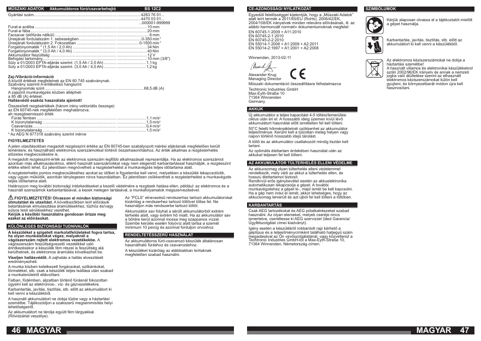 Magyar | AEG BS 12C User Manual | Page 24 / 35